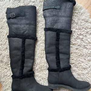 Black Over-the-Knee Shearling-Trim Boots